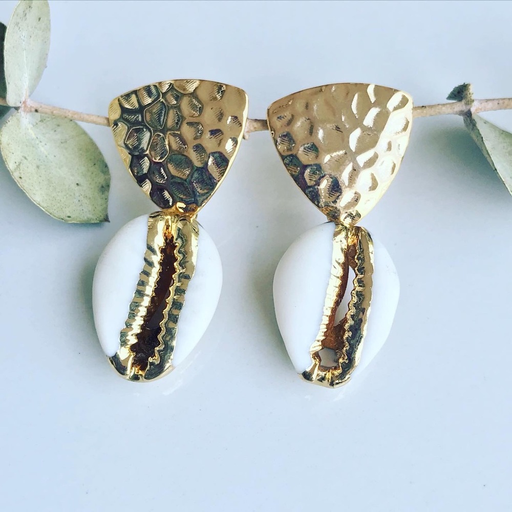 Cowrie Shell Gold Filled Post Earrings